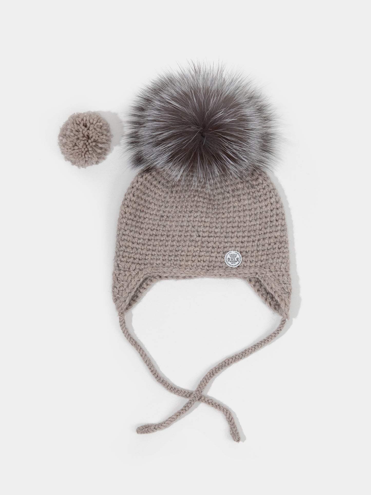 6.2 Chunky Knit Merino wool hat with silver fox fur or yarn PomPom (Black)