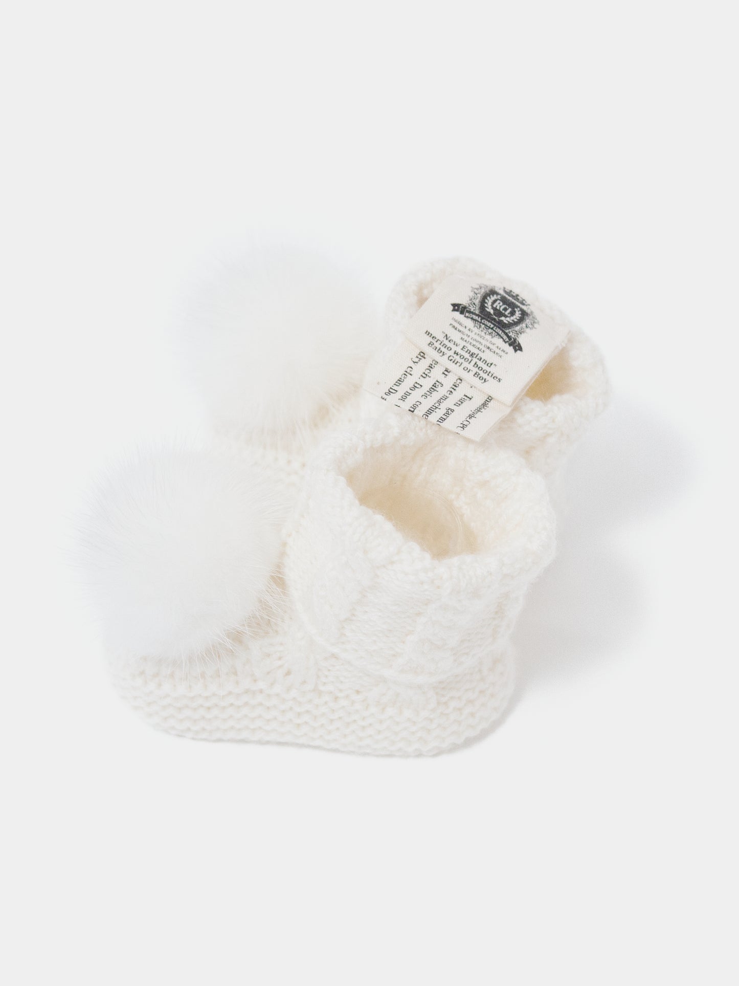 7.3 “New England” merino wool booties (White PomPoms)