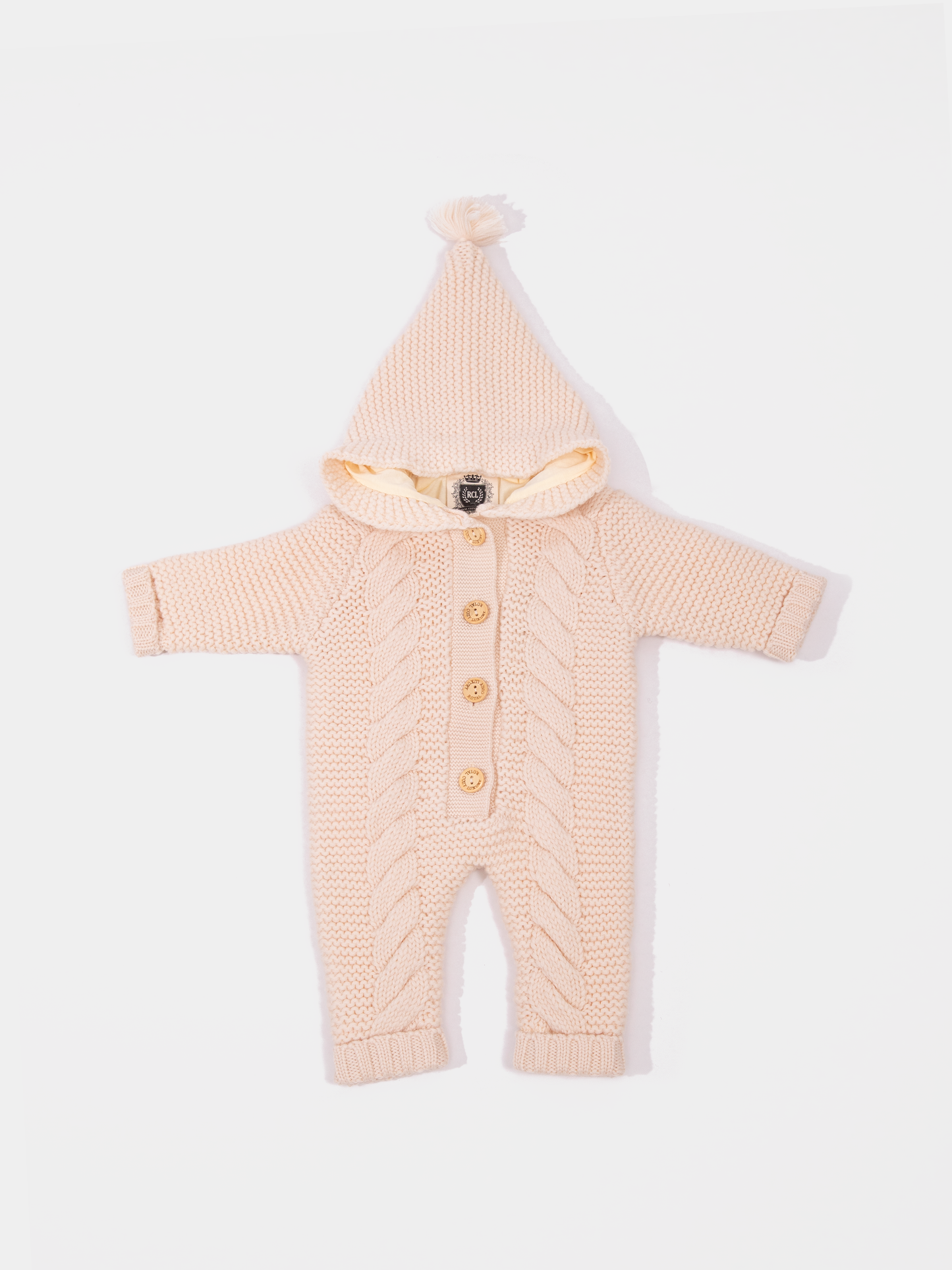 16 Two-layer Chunky Knit AUSTRALIAN MERINO WOOL jumpsuit for baby (Light Beige)