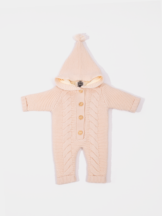16 Two-layer Chunky Knit AUSTRALIAN MERINO WOOL jumpsuit for baby (Light Beige)