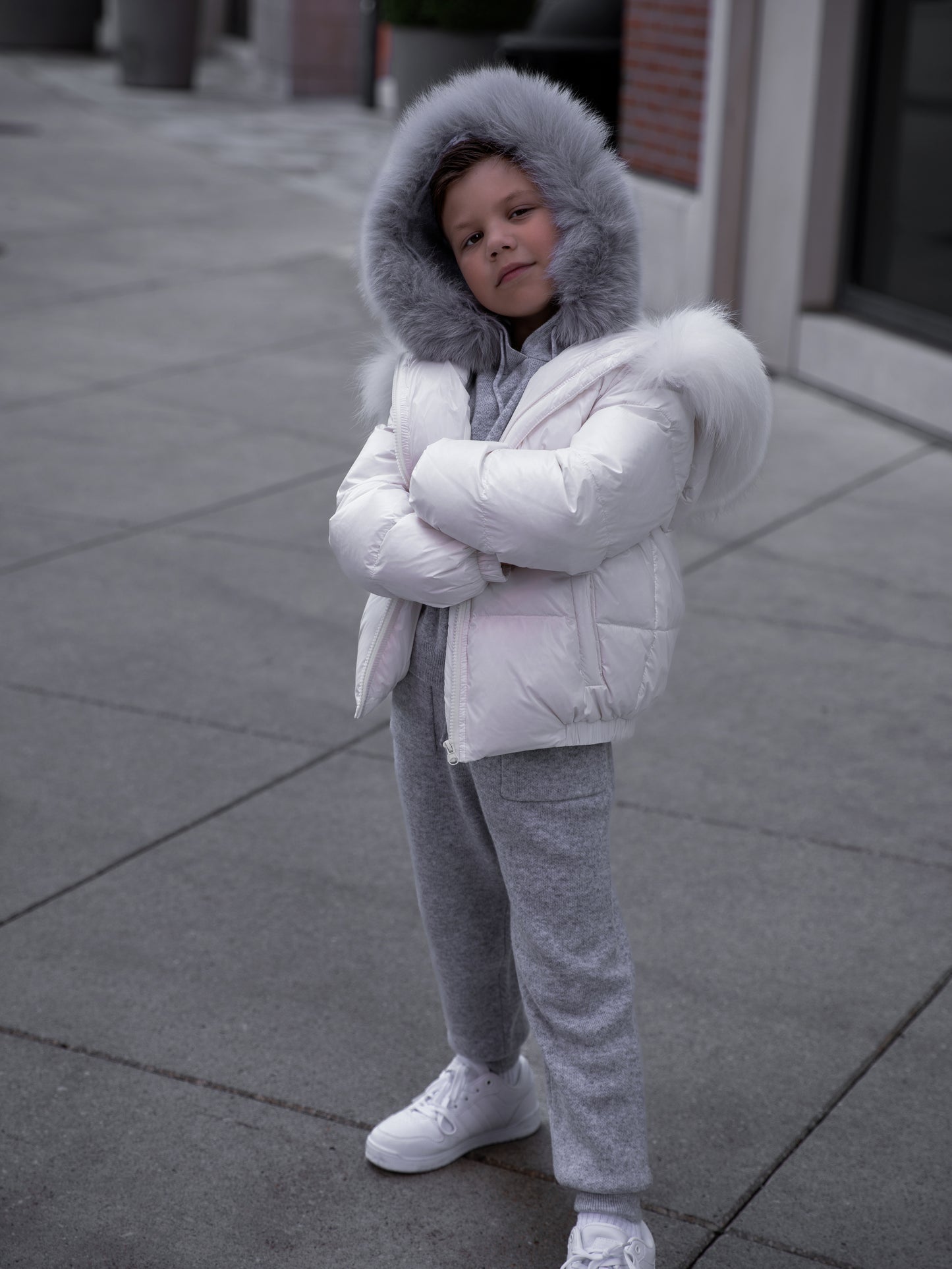 Wool-Blend Knit Children's set with Dyed Fox Fur