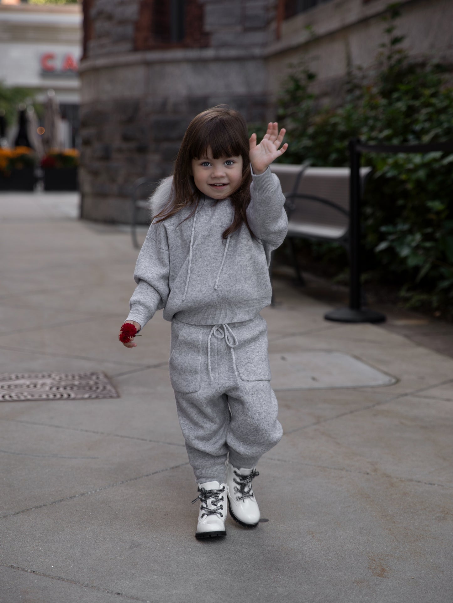 Wool-Blend Knit Children's set with Dyed Fox Fur