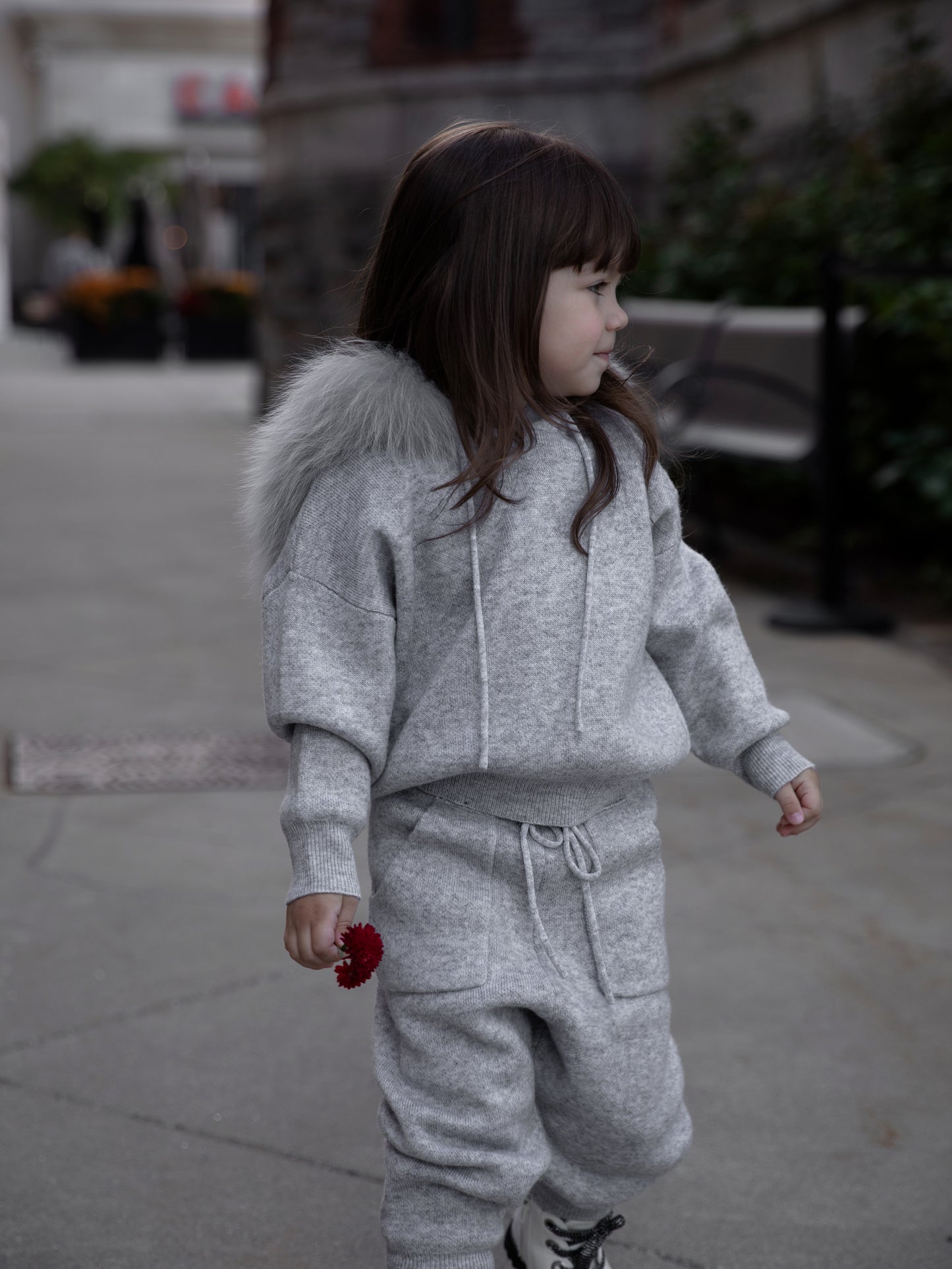 Wool-Blend Knit Children's set with Dyed Fox Fur