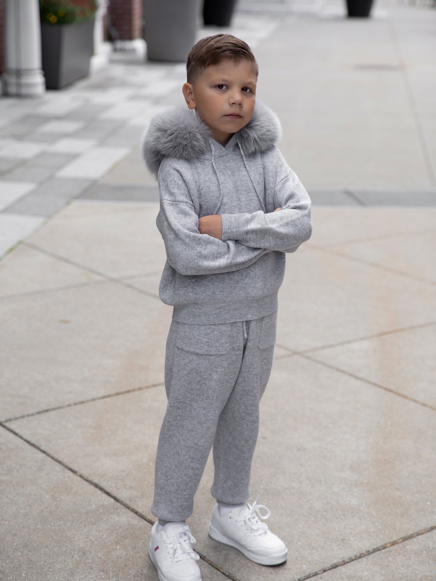 Wool-Blend Knit Children's set with Dyed Fox Fur