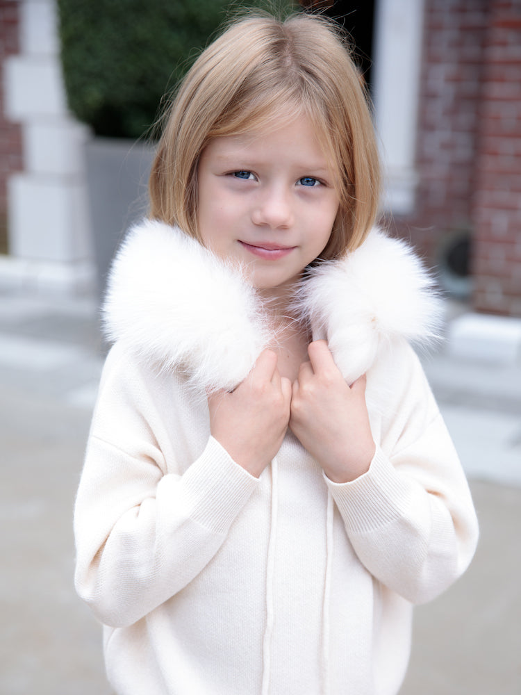 Wool-Blend Knit Children's set with Dyed Fox Fur