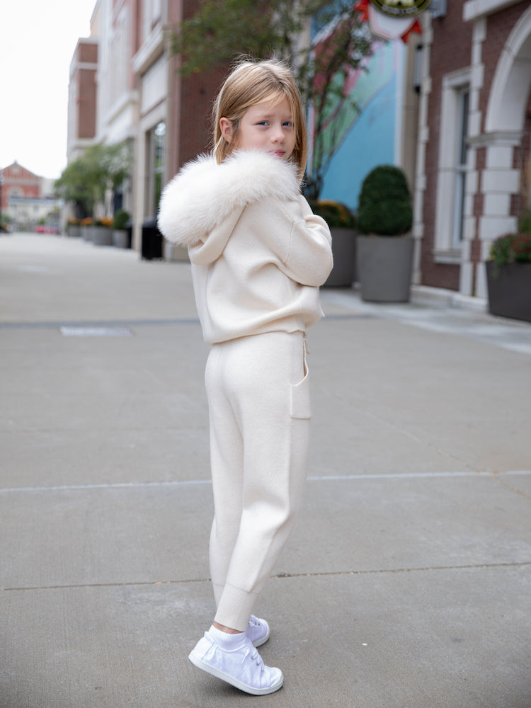 Wool-Blend Knit Children's set with Dyed Fox Fur