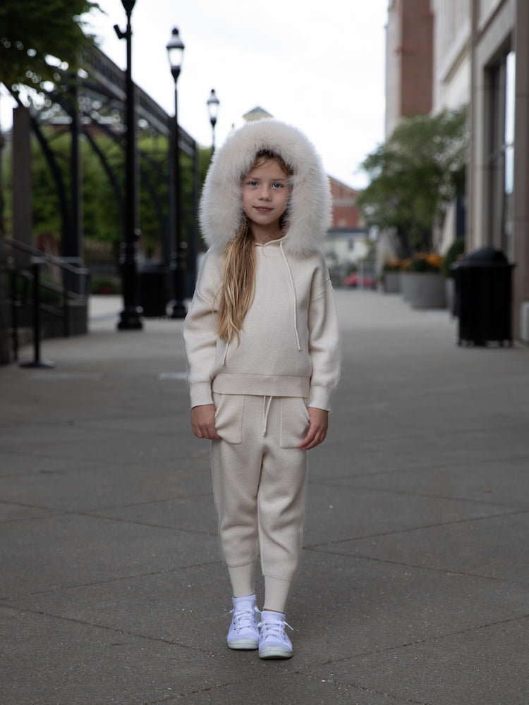 Wool-Blend Knit Children's set with Dyed Fox Fur