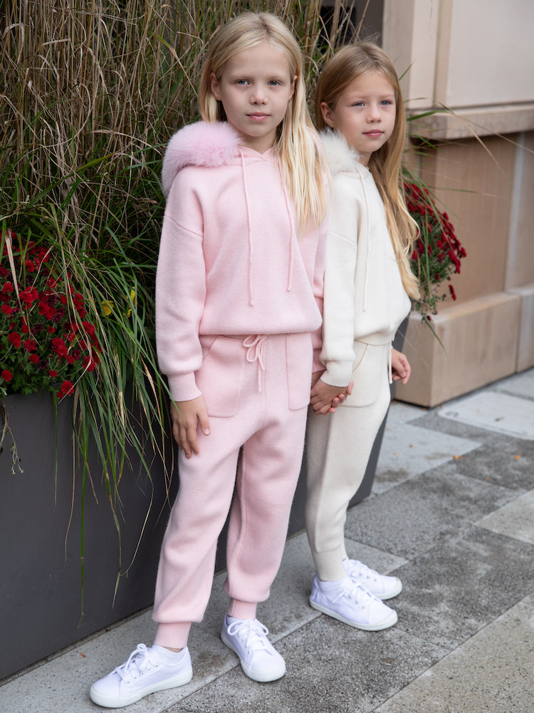 Wool-Blend Knit Children's set with Dyed Fox Fur