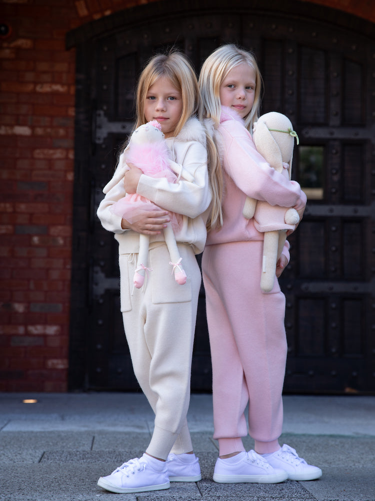 Wool-Blend Knit Children's set with Dyed Fox Fur