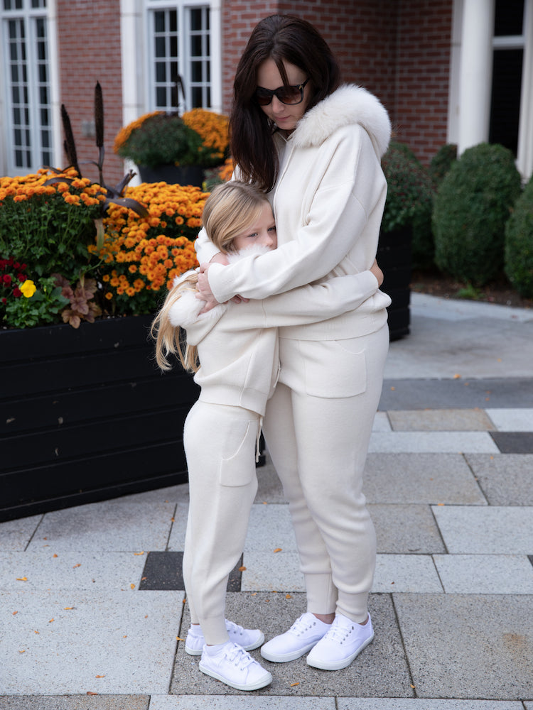 Wool-Blend Knit Children's set with Dyed Fox Fur