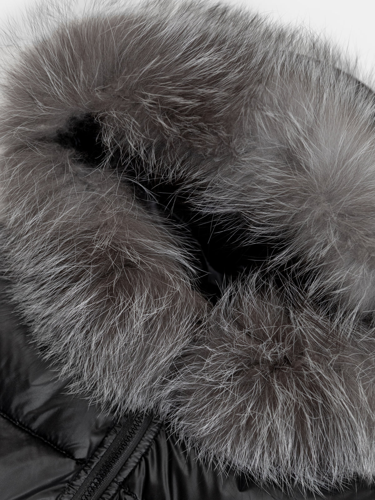 Children’s Goose Down Jacket with Silver Fox Fur Trim (Black)