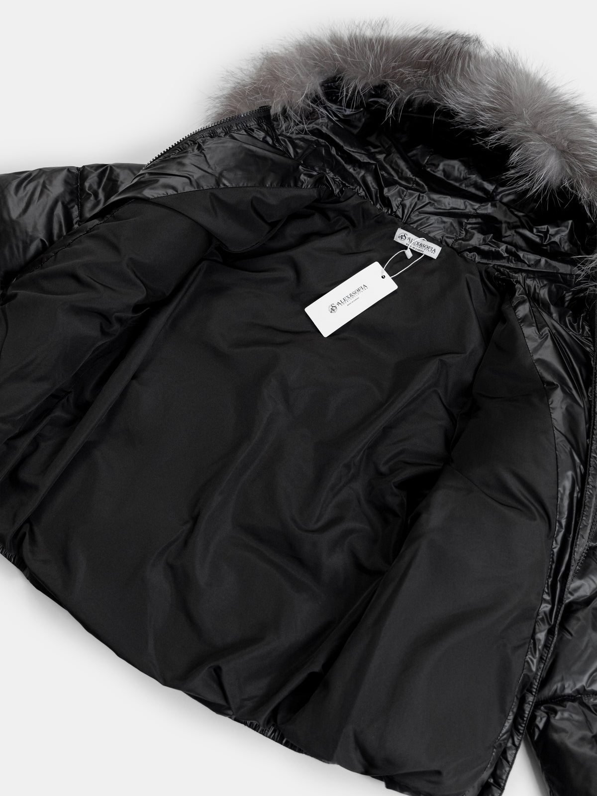 Children’s Goose Down Jacket with Silver Fox Fur Trim (Black)