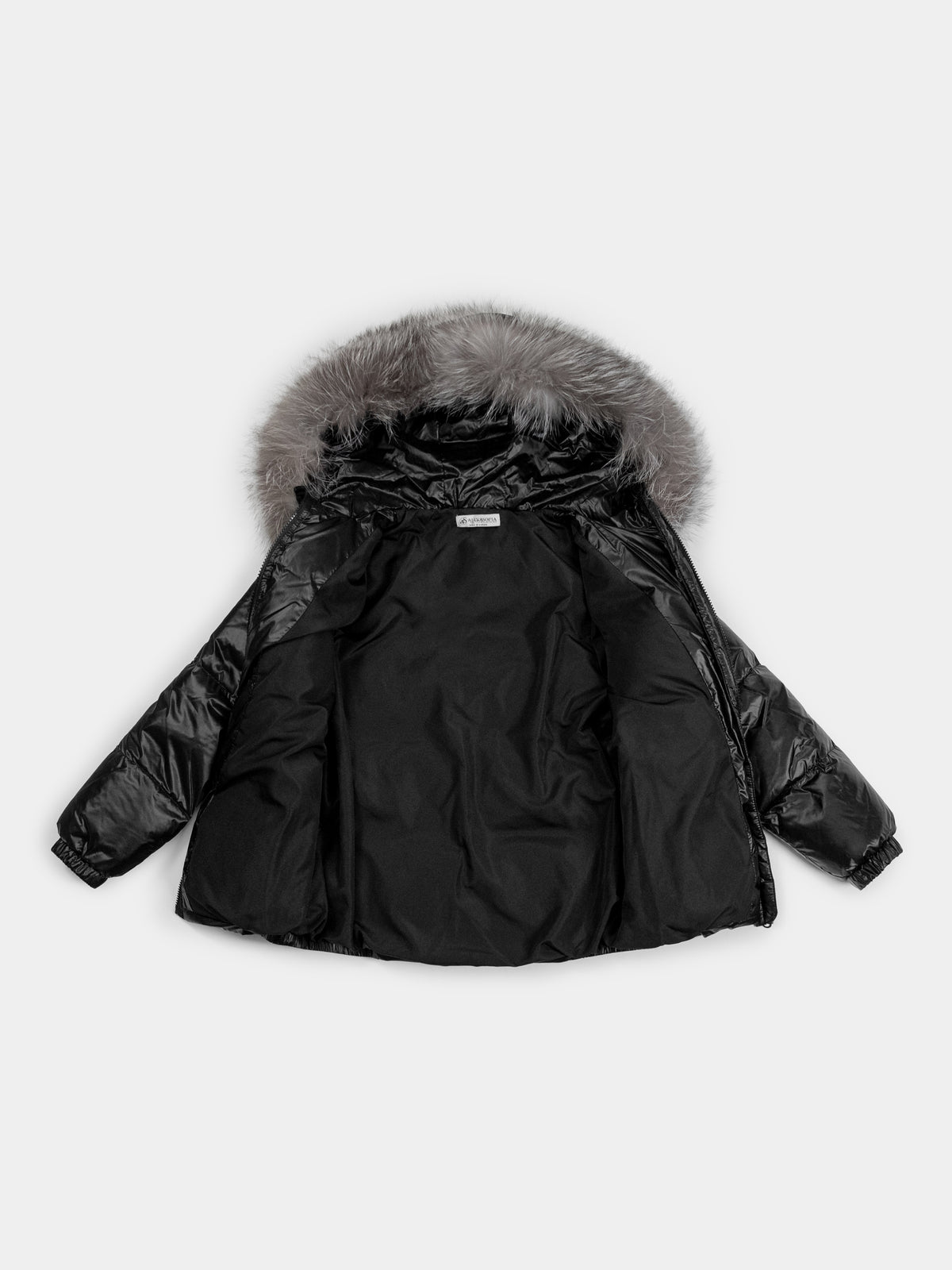 Children’s Goose Down Jacket with Silver Fox Fur Trim (Black)