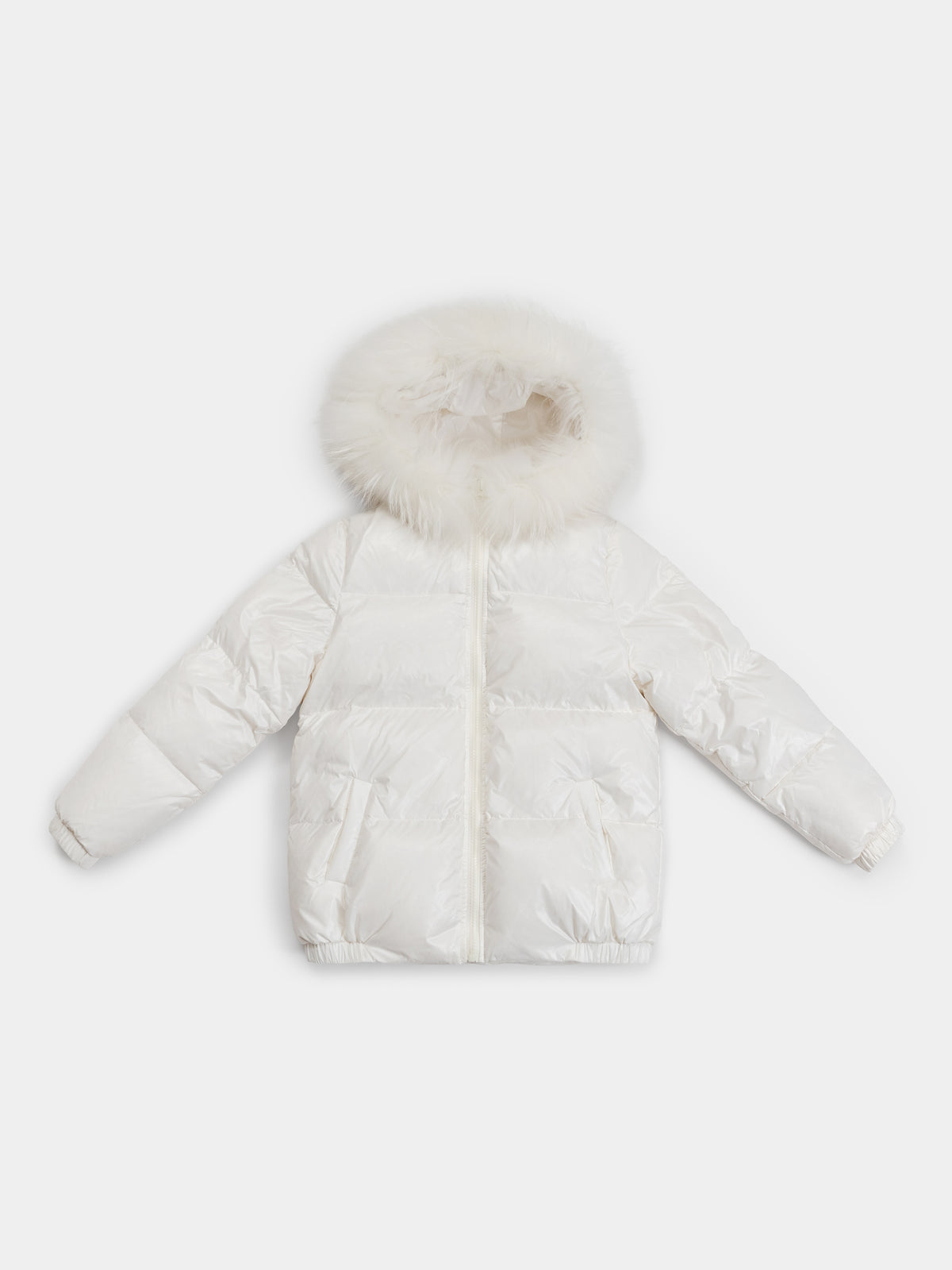 Children’s Goose Down Jacket with Died Raccoon Fur Trim (White)