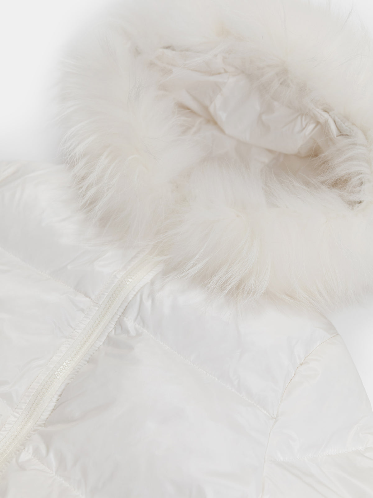 Children’s Goose Down Jacket with Died Raccoon Fur Trim (White)