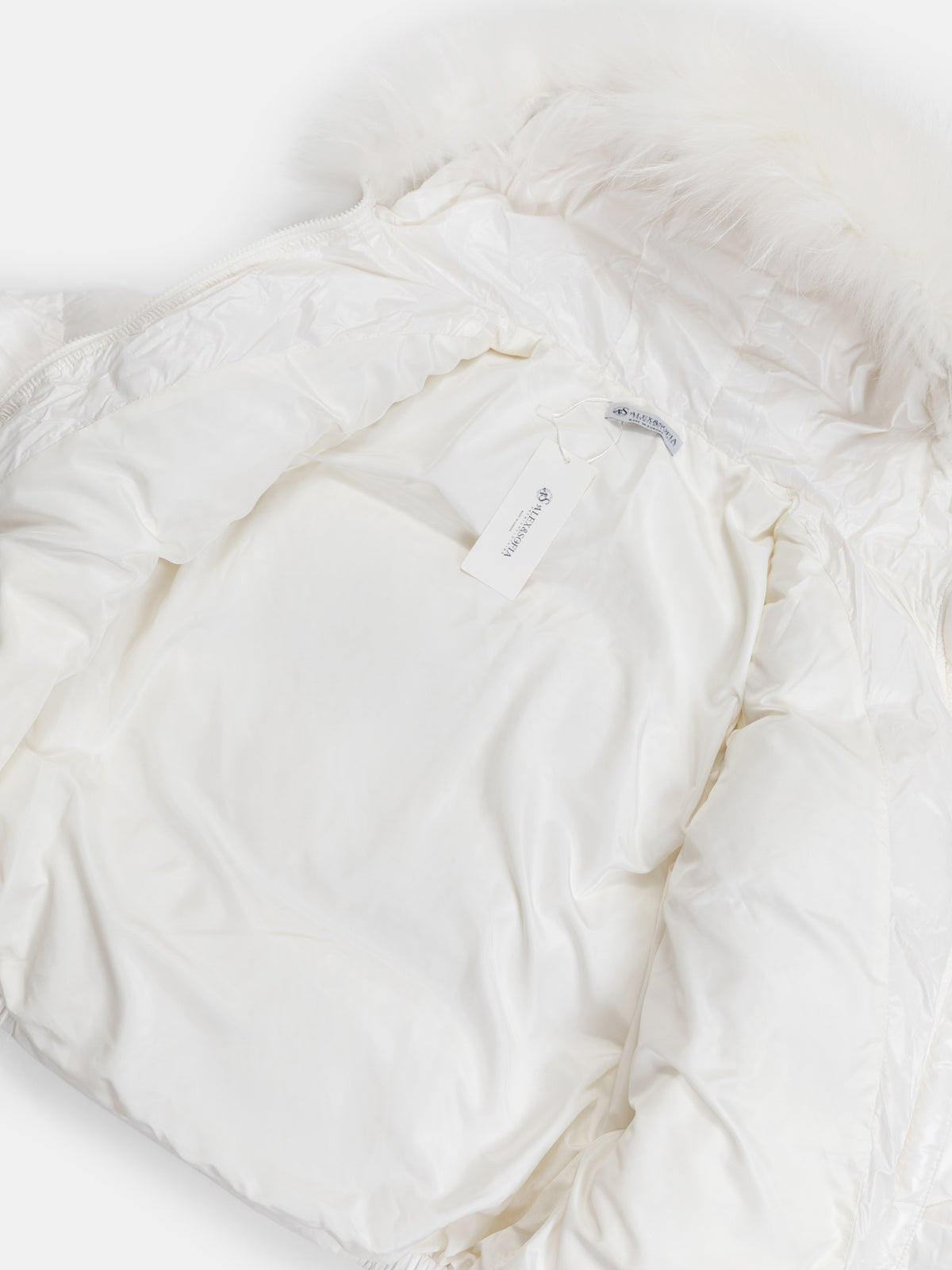 Children’s Goose Down Jacket with Died Raccoon Fur Trim (White)