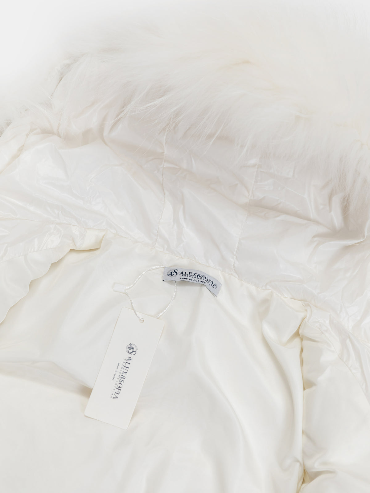 Children’s Goose Down Jacket with Died Raccoon Fur Trim (White)