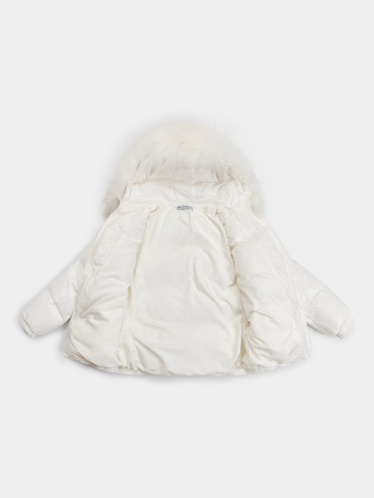 Children’s Goose Down Jacket with Died Raccoon Fur Trim (White)