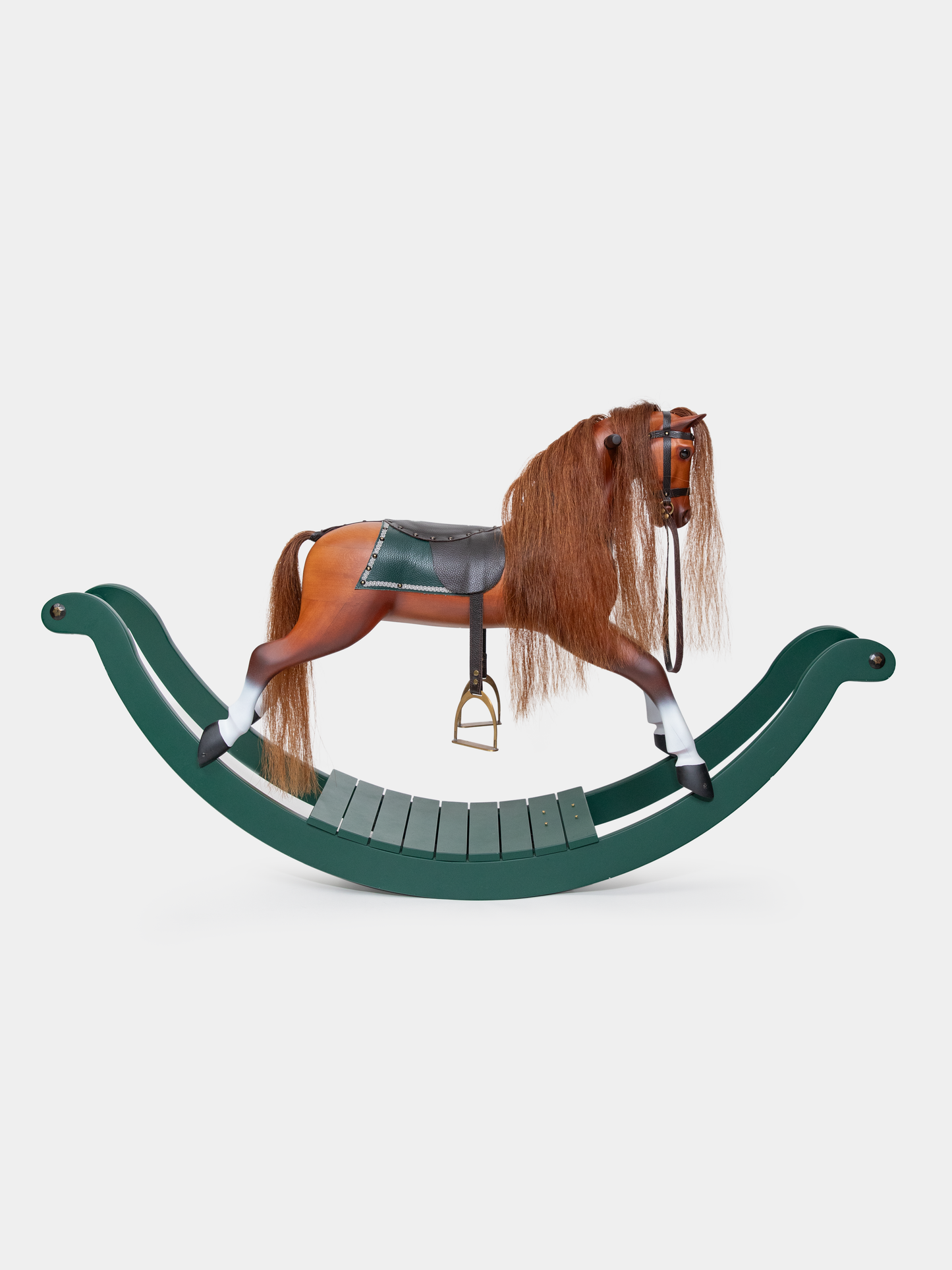 Heirloom Rocking Horse — Solid Wood, Leather, Horsehair, Custom Engraving