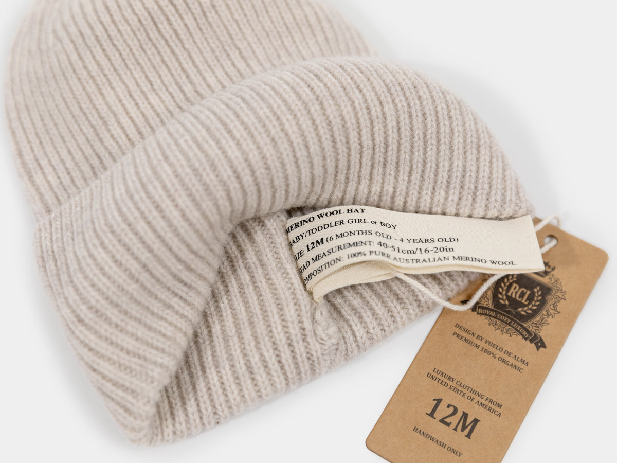 2.1 Merino Wool Beanie for Baby/Toddler or Kids (Beige)
