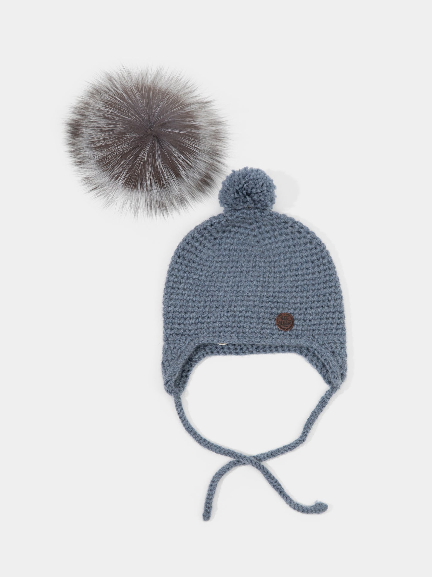 6.1 Chunky Knit Merino wool hat with silver fox fur or yarn PomPom (Shell)