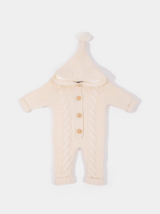 16.1 Two-layer Chunky Knit AUSTRALIAN MERINO WOOL jumpsuit for baby (Milk White)