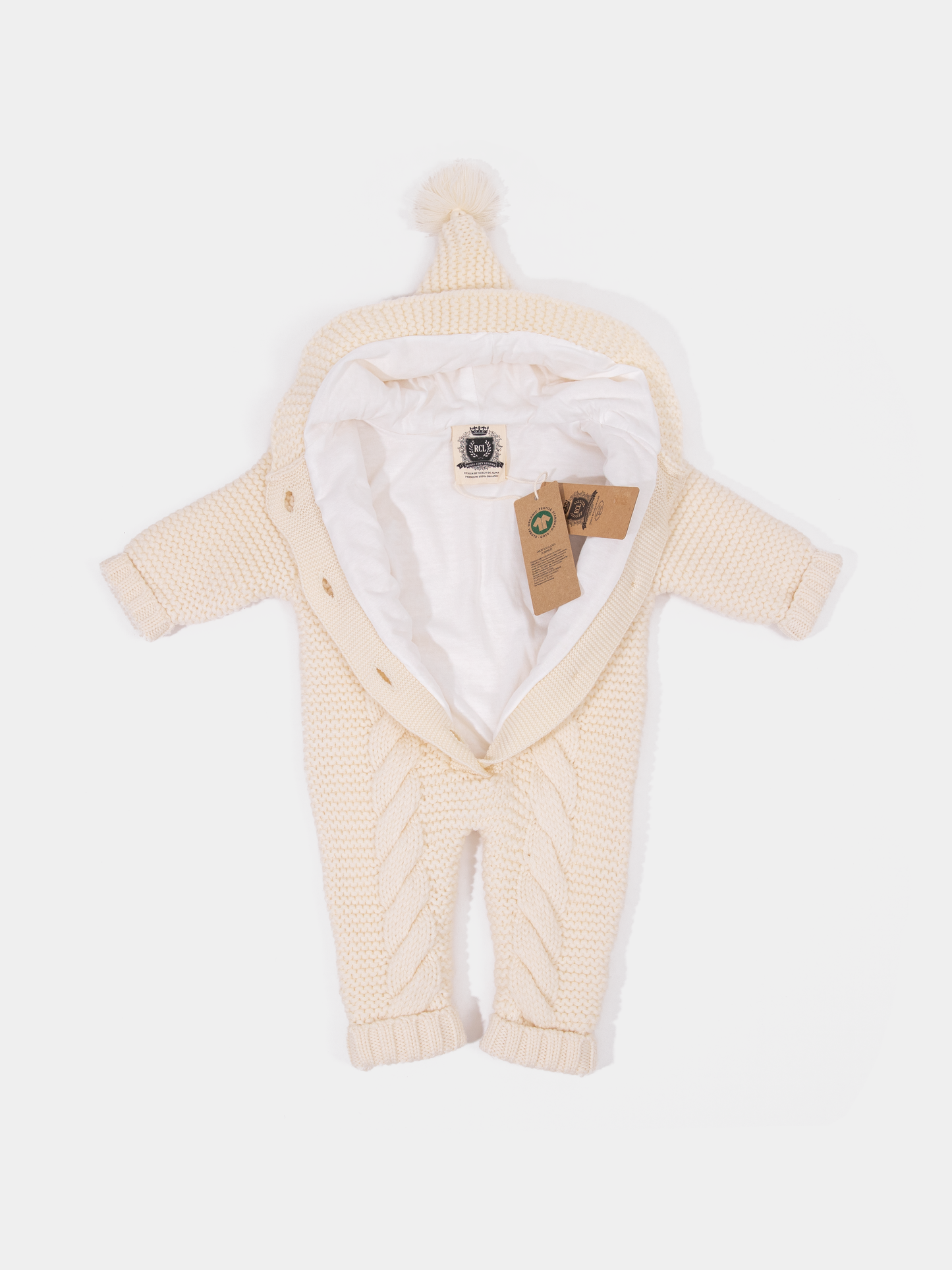 16.1 Two-layer Chunky Knit AUSTRALIAN MERINO WOOL jumpsuit for baby (Milk White)