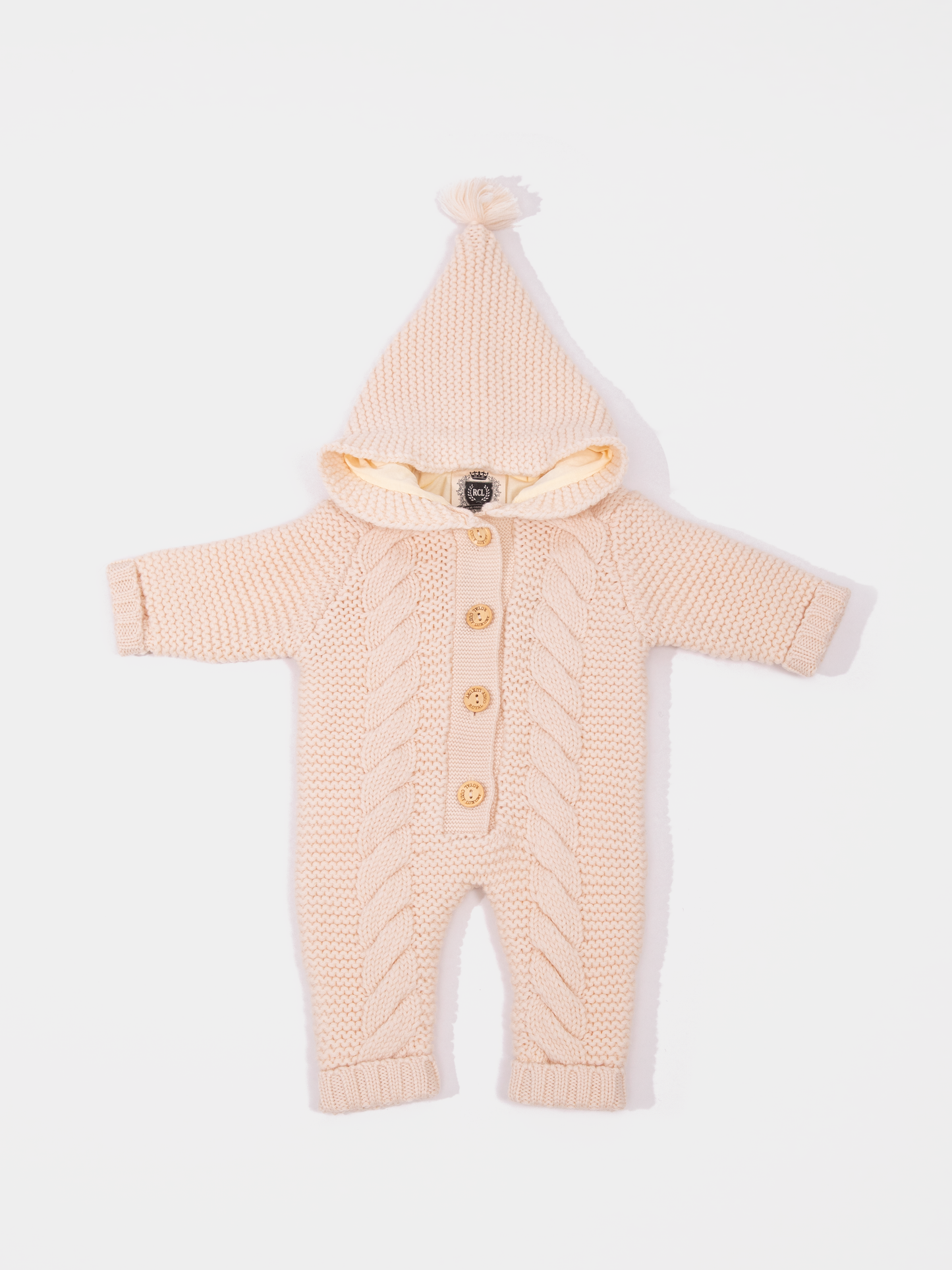 16 Two-layer Chunky Knit AUSTRALIAN MERINO WOOL jumpsuit for baby (Light Beige)