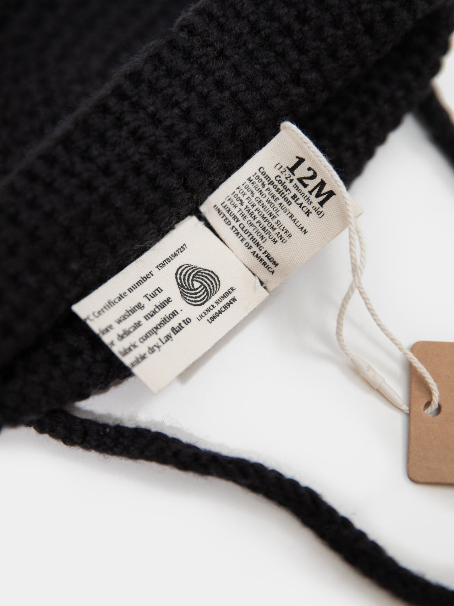 6.2 Chunky Knit Merino wool hat with silver fox fur or yarn PomPom (Black)