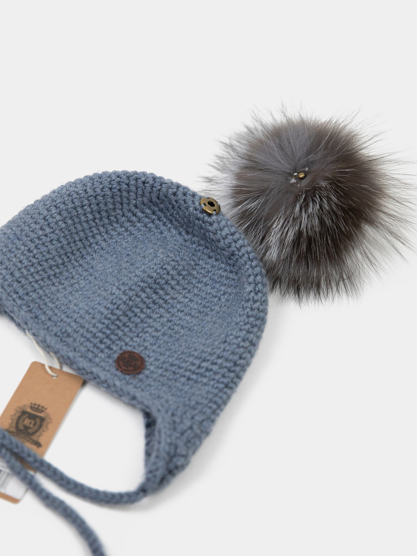 6.3 Chunky Knit Merino wool hat with silver fox fur or yarn PomPom (Grey)