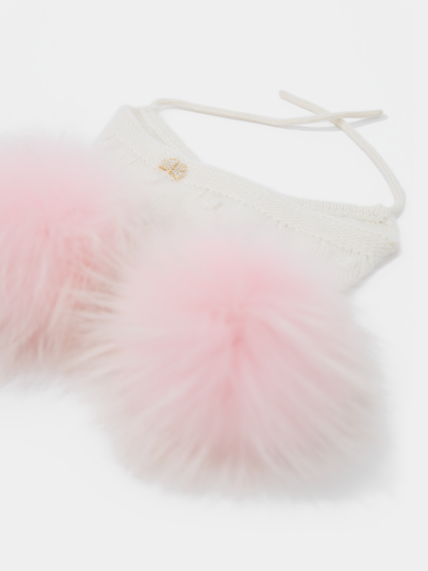 9.3 Fluffy White Cashmere Bonnet with Raccoon Fur PomPoms (Pink PomPoms)