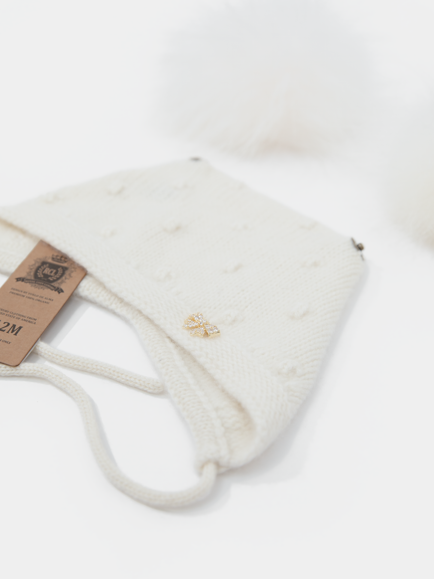 9.4 Fluffy White Cashmere Bonnet with Raccoon Fur PomPoms (WhitePomPoms)