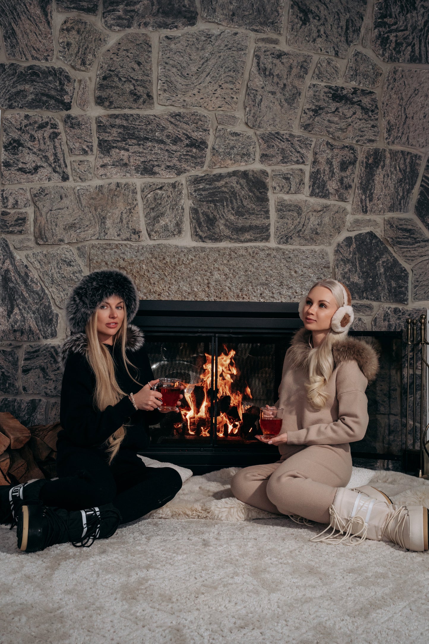 Wool-Blend Knit Woman set with Raccoon Fur