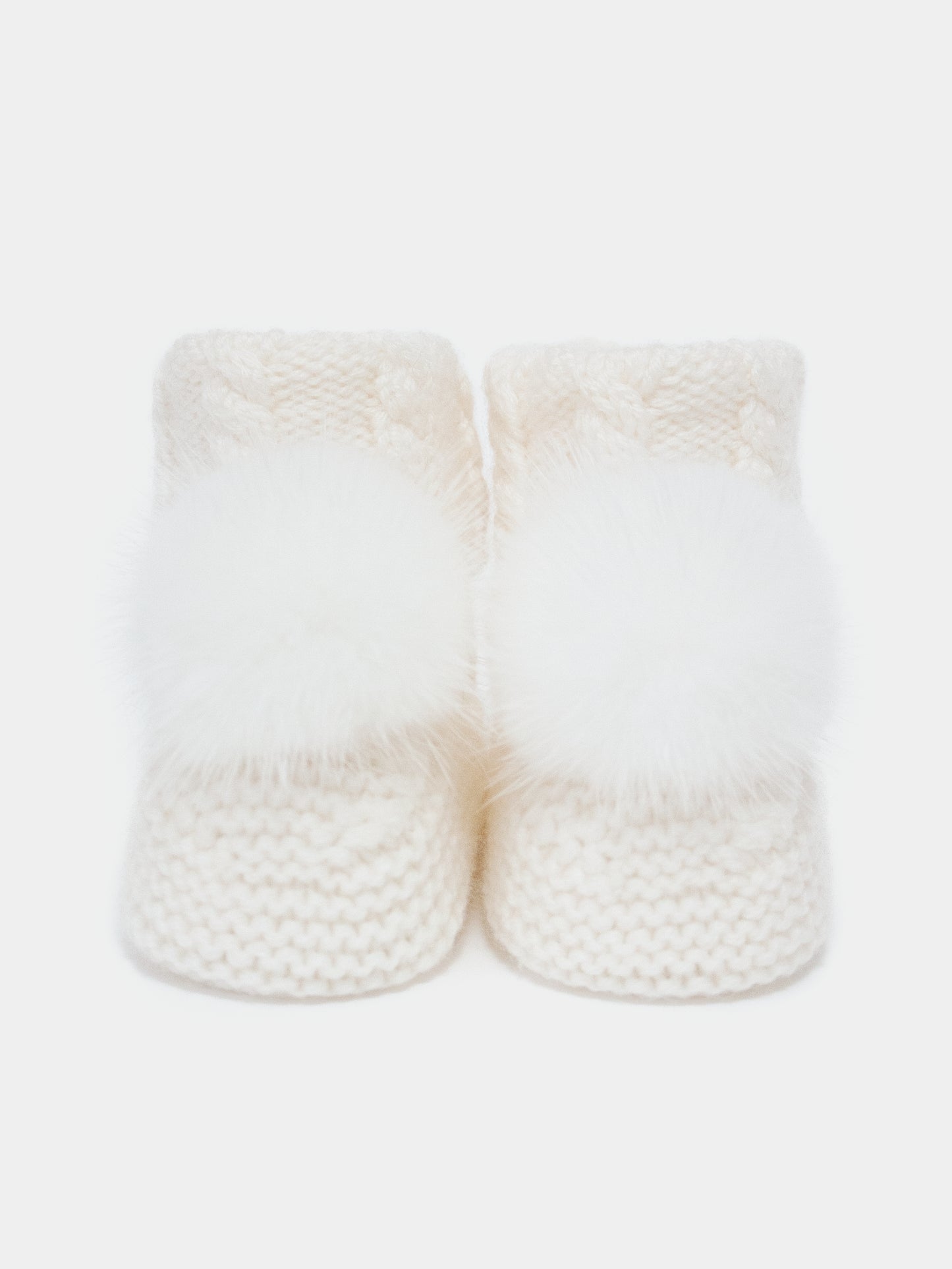 7.3 “New England” merino wool booties (White PomPoms)