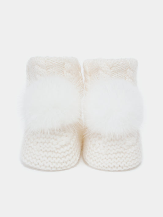 7.3 “New England” merino wool booties (White PomPoms)