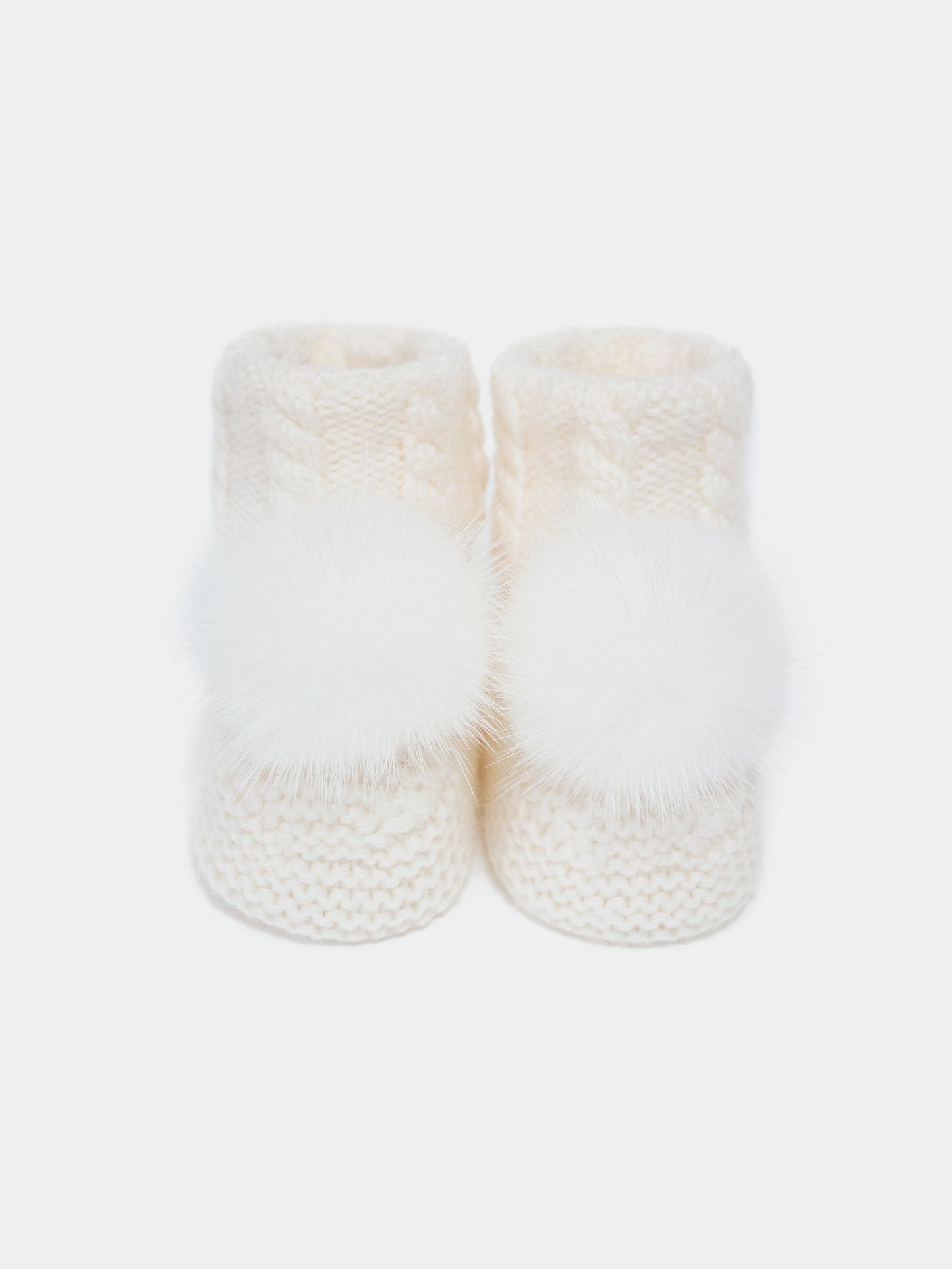 7.3 “New England” merino wool booties (White PomPoms)
