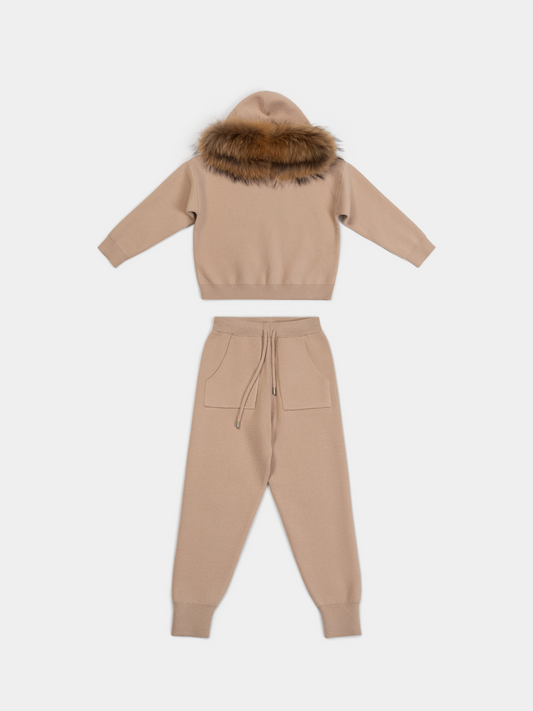 Wool-Blend Knit Woman set with Raccoon Fur