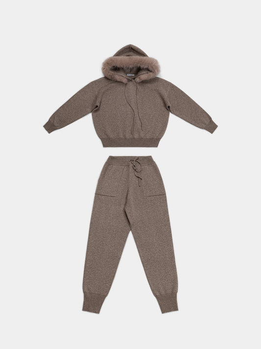 Wool-Blend Knit Woman set with Dyed Fox Fur