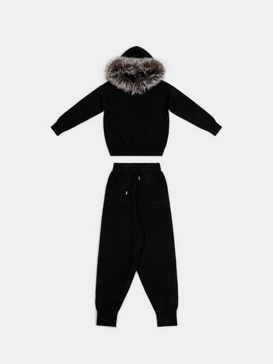 Wool-Blend Knit Woman set with Silver Fox Fur