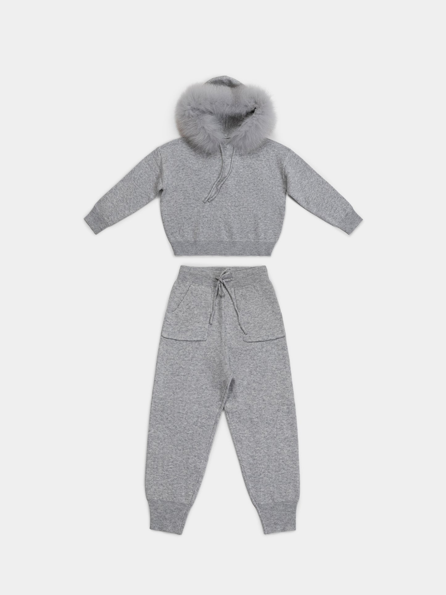 Wool-Blend Knit Children's set with Dyed Fox Fur