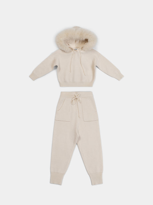 Wool-Blend Knit Children's set with Dyed Fox Fur