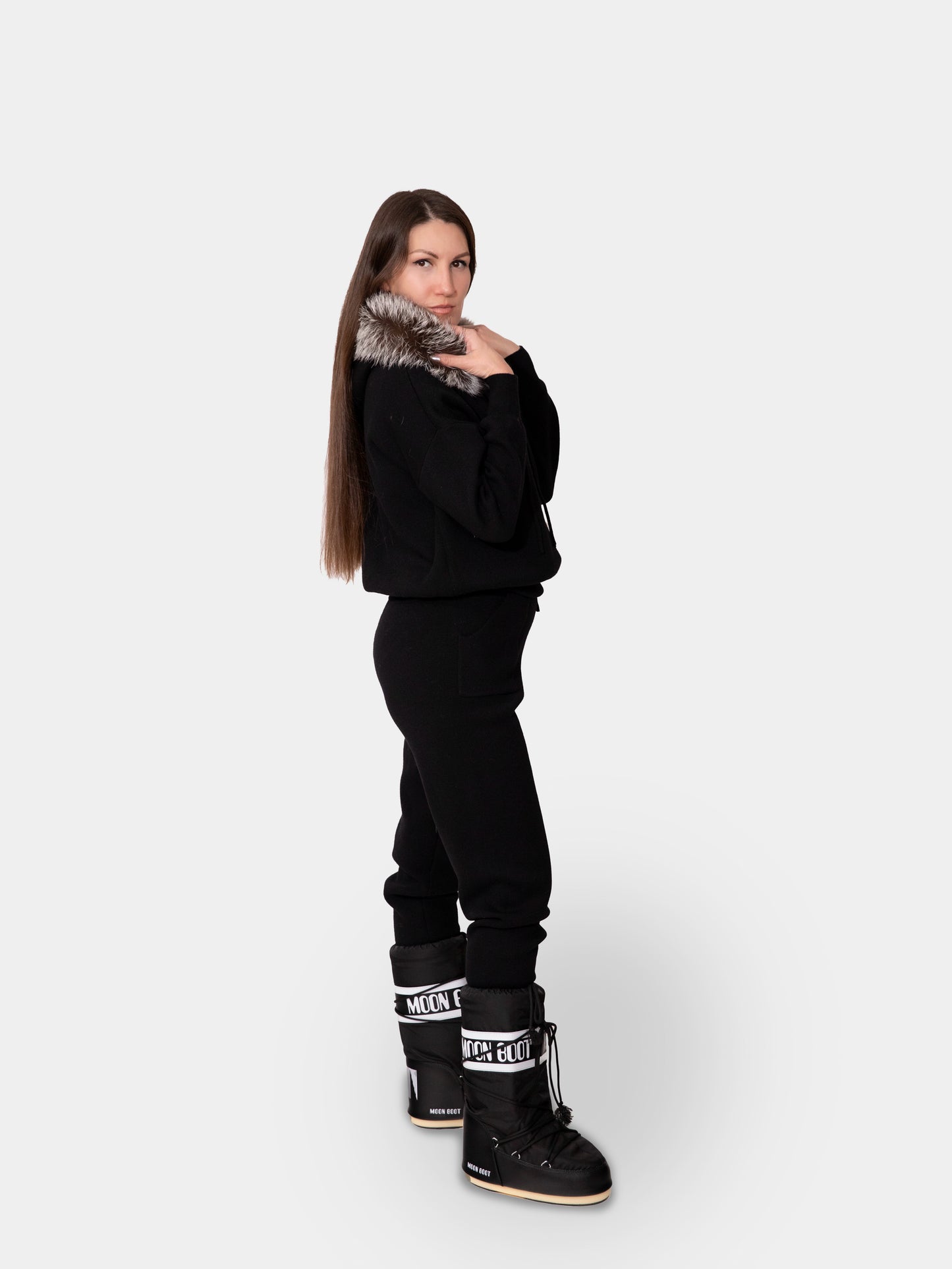 Wool-Blend Knit Woman set with Silver Fox Fur